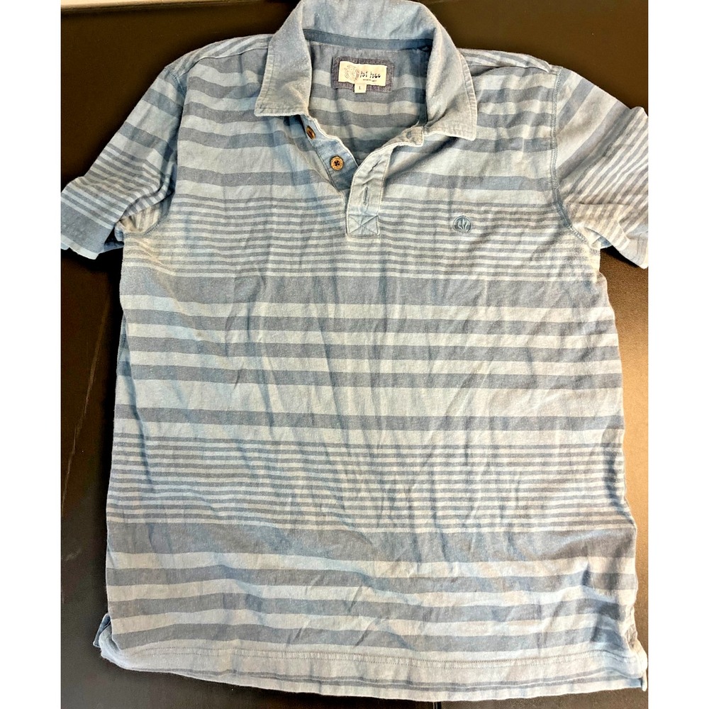 Fat Face Shirt Mens Large Blue Striped Polo Button Logo